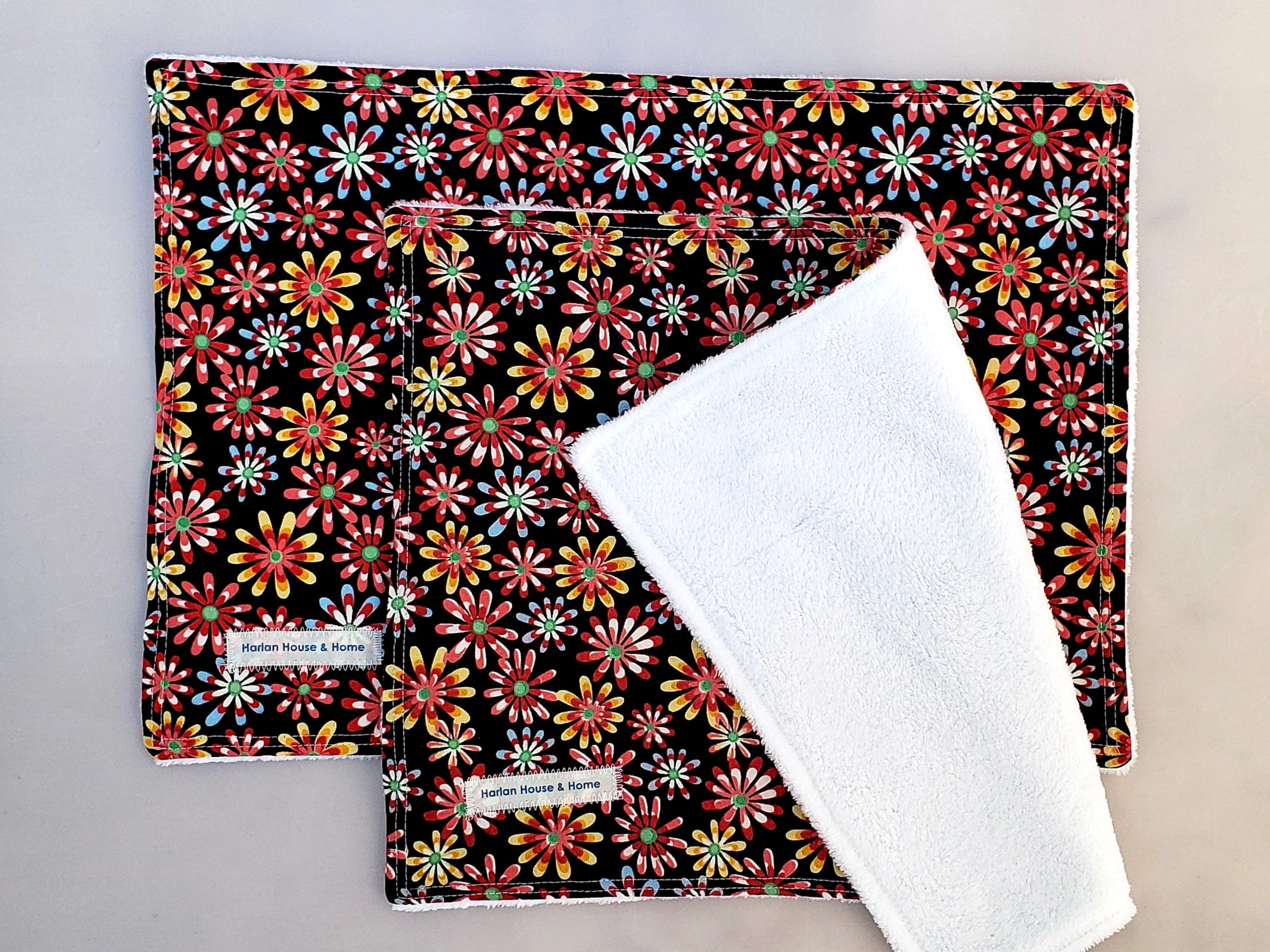 Burp Cloth: Red boho flowers - Harlan House & Home