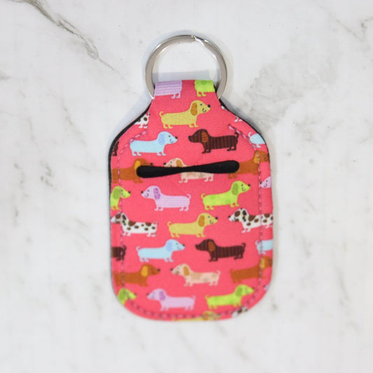 Hand Sanitiser Bottle Holder Key Ring – Dog Pattern | Optional Personalisation
