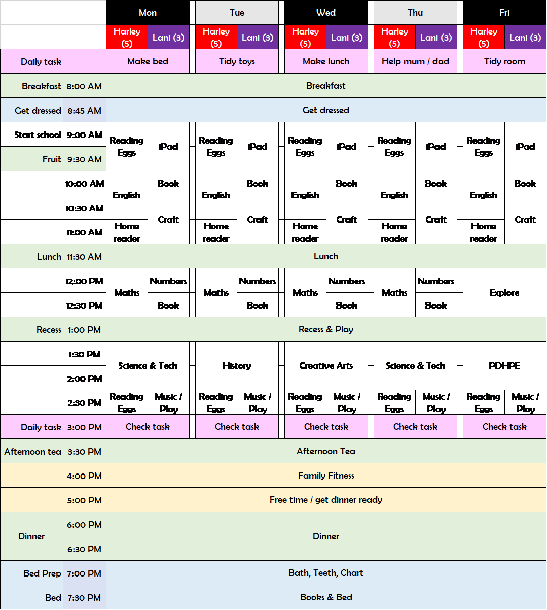 FREE Home School Schedule - Harlan House & Home