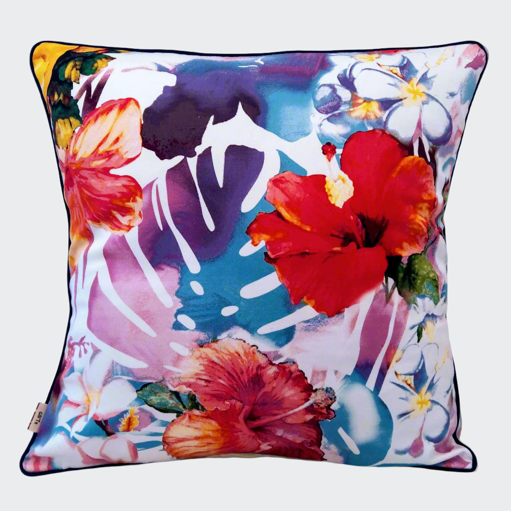 Hibiscus Flowers with navy piping Cushion Cover - Harlan House & Home