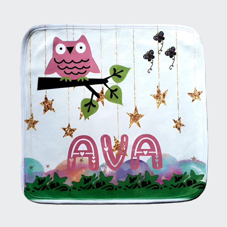 Personalised Face Washer - Owl on branch