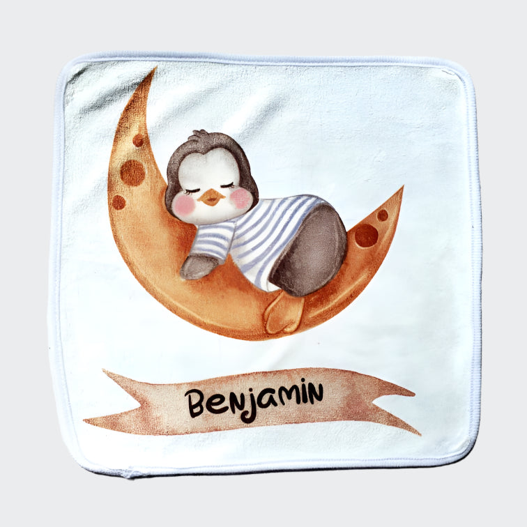 Personalised Face Washer - Penguin on moon